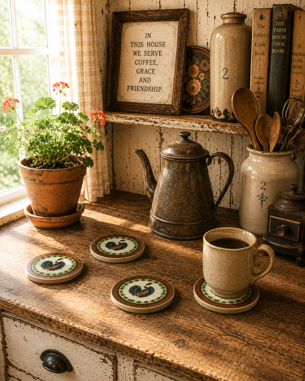 Vintage 4 Set Stoneware Coq de Provence Trivets Coasters Carlisle 2004 Rooster